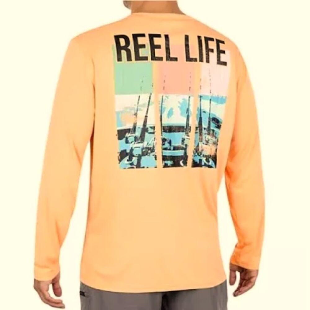 Reel Life Long Sleeve UV Performance Shirt, soft orange color, Fishing and Sun